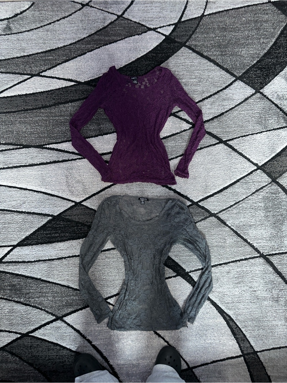 Rue21 Lace-Texture Long-Sleeve Sweater Duo - Purple & Gray